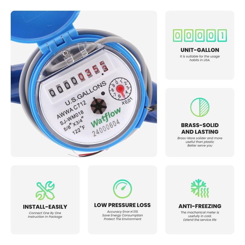 Watflow DN20 Water Meter 3/4" NPT,AWWA C712 Certification Gallon Water