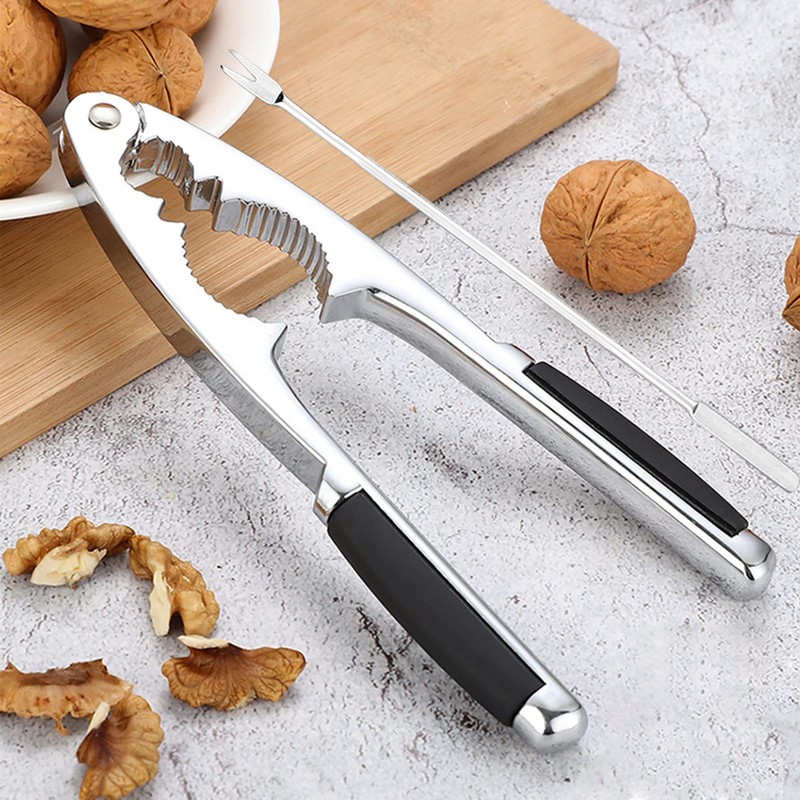 Nutcracker with Non-Slip Handle, 304 Stainless Steel Metal Nutcracker Walnut