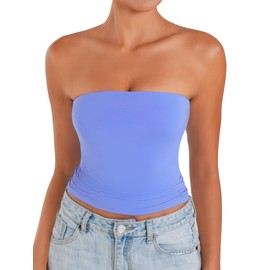 Sunzel Women’s Strapless Sexy Tube Top Double Lined Sleeveless Crop Top Summer Basic Bandeau Tops for Layering or Going Out Periwinkle Large