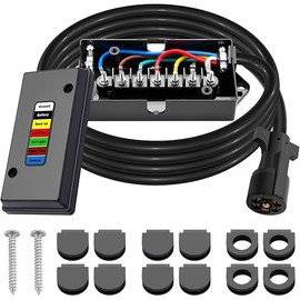 CheeMuii 7 Way Trailer Wiring Harness Kit 8 FT Trailer Cord with 7 Pin Trailer Plug and Junction Box Kit Premium Light and Brake Wiring Wires for Trailer RV