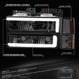 DNA MOTORING C Style LED DRL Headlight+Bumper Signal+Corner Lamps Set Compatible with 92-99 Chevy GMC C/K 1500 2500 Suburban Yukon,Smoked/Amber,HL-LB2-8P-C10-3G-SM-AM