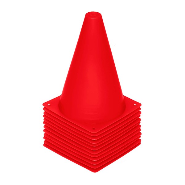 REEHUT Plastic Traffic Cones Training Cones Pack of 12 Sports Agility Football Rugby Gym Cones (Red)