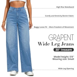 GRAPENT Jeans for Women Trendy Stretch Jeans for Women Jean Outfits for Women Cute Jeans Womens Jeans Wide Leg High Waisted Wide Leg Jeans for Women Color Medium Blue Medium Size 8 Size 10