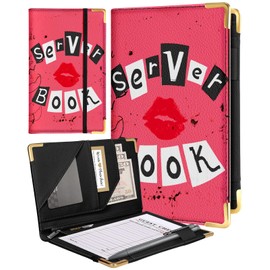 Slohif Server Book for Waitress Cute Serving Books with Zipper Pocket Accessories Leather Server Check Book Restaurant Waiter Server Booklet Organizer Ticket Book Holder Lip