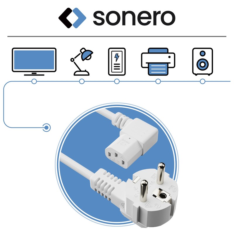sonero Stromkabel Kaltgerätekabel 3 Polig, 10,0m, Schutzkontakt Schuko Stecker Netzstecker