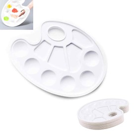 5 Pcs 10 Well Round Paint Palettes, White Plastic Mixing Pallets for Watercolor Acrylic and Oil Painting, Kids and Professional Art DIY Craft Supplies