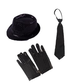 Moonlove Kids Sequin Necktie Hat, Gloves, 3-piece Set, Children's Dance Accessories, Folding Hat, Sparkling Costume, Cap, Show Hat, For Dance, Karaoke, Dance Show, Stage, Magic Party, Birthday, Jazz,