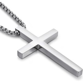 Miaofu Cross Necklace Stainless Steel Crucifix 316L Pendant Jewellery for Men Women Silver Gold Black Colours, Metal, Stainless Steel