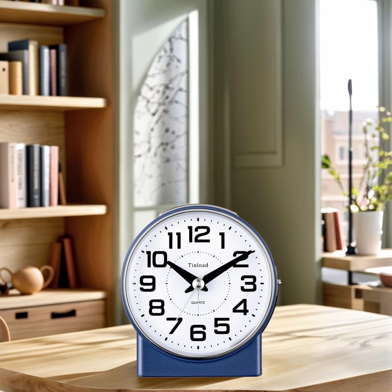 Tinload 4.3" No Ticking Analog Alarm Clock,Silent Readable for Seniors,Easy