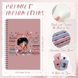 Kosiz Black Women Notebooks Bulk Inspirational African American Spiral Journal Line Notepads Gifts for Black Students Teachers Back to School(Inspirational 4pcs)