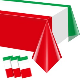 3 Pack Italian Flag Tablecloth, Italian Themed Disposable Plastic Tablecloth, Rectangle Italian Table Cover for Italy Family Gathering Christmas Party Decorations and Party Supplies 54 x 108 Inch
