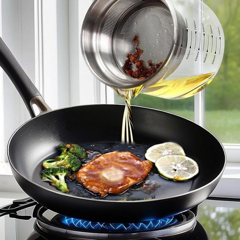 Abdodar 50oz Glass Oil Strainer Container with Fine Mesh Strainer