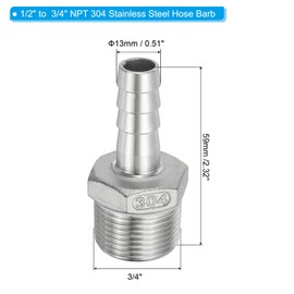 PATIKIL 304 Stainless Steel Barb Hose Fitting, 2 Pack 1/2" Hose Barb x 3/4" NPT Thread Pipe Connector Adapter Quick Fittings for Bore Air Water Connecting