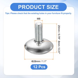 uxcell 12Pcs M6 Thread Furniture Feet Levelers, 28x10mm Adjustable Leveling Table Feet, Screw on Furniture Glide Leveling for Chair Stool Legs, Black