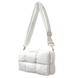NAARIIAN Puffer shoulder bag Nylon padded woven handbag designer crossbody dupes women down purse(white)