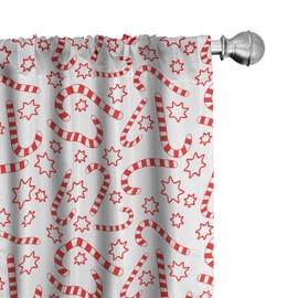 Ambesonne Candy Cane Window Curtains, Illustration of Xmas Themed Traditional Candies and Stars Seasonal, Lightweight Decor 2-Panel Set with Rod Pocket, Pair of - 28" x 84", Vermilion White