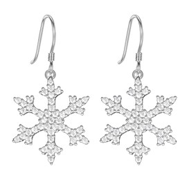 BiBeary Hook Earrings Snowflake Women 925 Sterling Silver Zirconia CZ elegant Christmas Winter