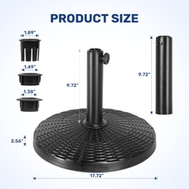 YSSOA 22 lbs 17.72" Heavy Duty Umbrella Base Outdoor Living Umbrellas Round Stand for Patio, Deck, Lawn, Garden, Poolside, Black