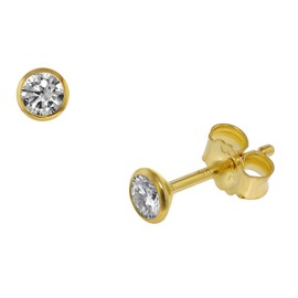 trendor Stud Earrings for Men and Women 585 Gold (14 Carat) Cubic Zirconia 3.5 mm Real Gold Jewellery for Men and Women Gift Idea 75098, Yellow Gold, Cubic Zirconia