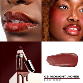 Lip Glaze Elixir - 3-in-1 Balm + Oil + Gloss - Nourishing Lip Glaze - Long-lasting Shine & Hydration:_03. Black cherry - Midnight Lychee
