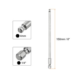 HARFINGTON 2pcs Ball End Hex Screwdriver Bit Set 4mm (H4.0) Size 1/4" Hex Shank 150mm (6") Long Magnetic Ball Head Bits S2 Steel Metric Screw Driver Bit