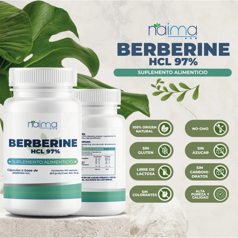 Berberina Hcl 100 Cápsulas Naíma Soporte Metabólico Digestivo Gluten