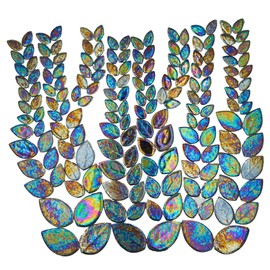 Yuvori Iridescent Ceramic Leaf Mosaic Tiles, Mixed Sizes, 1.1 lbs, Beautiful Colors, Perfect for DIY Crafts, Indoor & Outdoor Decor, Garden Art & Mosaic Projects (Black Leaves)