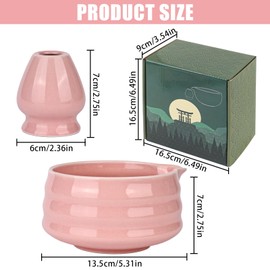 Trendecor 2-Piece Matcha Set Matcha Bowl Pink Colour Traditional Japanese Tea Set Matcha Ceramic Bowl Matcha Ceremony Ceramic Matcha Bowl for Tea Room Office