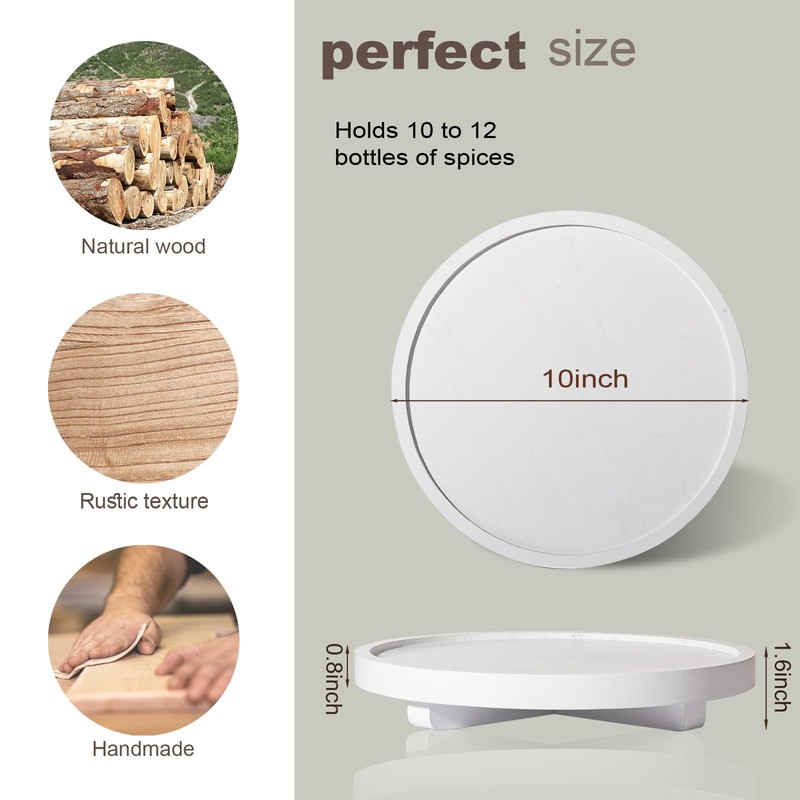 Round Decorative Tray Wood Bathroom Counter Organizer Farmhouse Kitchen Decor