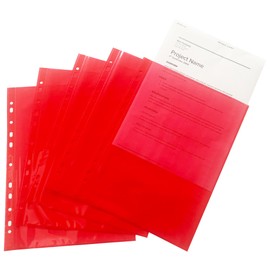 Pack of 50 A4 Red Clear Punched Pockets by Janrax
