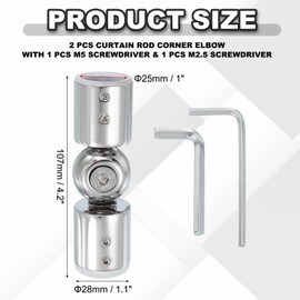 PATIKIL Window Corner Curtain Rod Connector, 2 Pcs Adjustable Curtain Rod Corner Connector Hinged Elbow Connector with Screwdriver for 1 Inch Bay Window Curtain Rod, Bright Silver