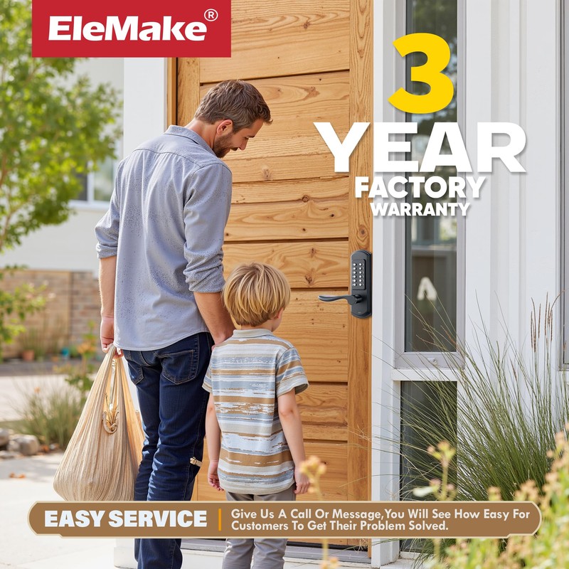 Elemake Mechanical Door Lock with Handle, Left Handed Keyless Entry