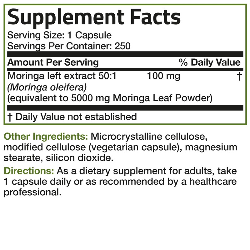 Bronson Moringa Extra Strength Capsules Moringa Oleifera Powder, 250 Count