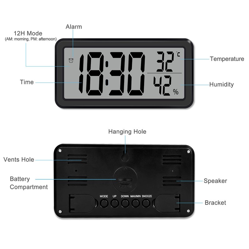 SZELAM 5.6 Inch LCD Digital Alarm Clock with Large Number