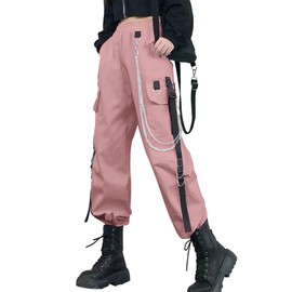 Kisswow High Waisted Baggy Cargo Pants Women Jogger Pants with Chain Punk Streetwear Tripp Street Style Fashion for Women