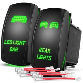 Nilight 2 Pack Rear Lights Rocker Switch Led Light Bar Rocker Switch 5Pin Laser On Off SPST Switches 20A/12V 10A/24V Switch Green LED with Jumper Wire Set for Cars Trucks Boats RVs