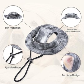 ​​Summer Sun Hat for Dogs & Cats - Adjustable Buckle Fisherman Cap, Breathable UV Protection Pet Hat, Anti-Slip Sunshield Hat for Small Medium Large Pets​​ (Black, Large)