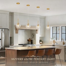 KoKo&Yukina 6" Modern Globe Pendant Light 2 Pack Mid-Century Gold Pendant Lights Kitchen Island Height Adjustable Clear Glass Pendant Light Fixture for Dining Room Bedroom Hallway Sink Bulbs Incl.