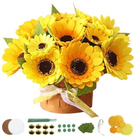 BAZIMA DIY Felt Flower Art Craft Kit,DIY Felt Sunflower Pot Bonsai Kit,12 Felt Sunflower,Floral Gifts,Beginner Craft Kit,Arrange Pre-Cut Felt Flowers and Foliage