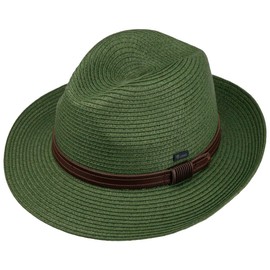 Lipodo Mondavio Bogart Straw Hat - Plain Hat with Contrast Trim - Classic Look - Made in Italy - Summer Hat with Leather Strap - for Men - Spring/Summer, dark green