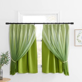 NICETOWN Green Blackout Fabric + Lace Curtain, Cafe Curtain, Double Layer, Ready-made Curtain, Divider, Stylish, Romantic, Thick, Princess Style, Windproof, Thermal Insulation, Bedroom, Preschool Garden, Width 39.4 inches (100 cm), Length 43.3 inches (11