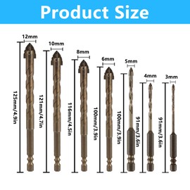7pcs Four Edged Serrated Eccentric Drill Bits,1/4 Hex Shank High Strength Four-flute Sawtooth Eccentric Drill Bit Set,Carbide Tips for Brick Wood Tile Masonry Concrete Drills Bits(3/4/5/6/8/10/12mm)