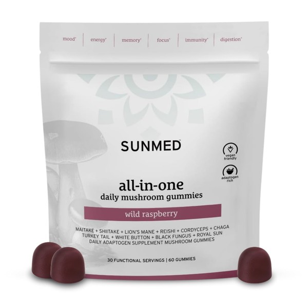 SUNMED All-in-One Mushroom Gummy Supplements for Focus, Energy, Mood &