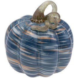 Boston International Glass Pumpkin Tabletop Shelf Décor Autumn & Fall Decorations, Medium, Denim & Copper