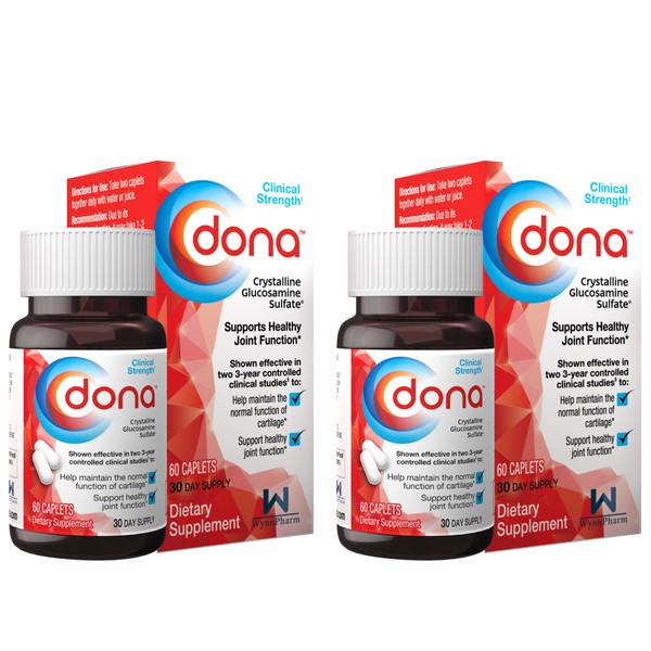 DONA Crystalline Glucosamine Sulfate, 750 Mg, Joint Supplement Pills for Knee Comfort & Joint Health Support, 750 Mg, 60 Count (2 Pack)