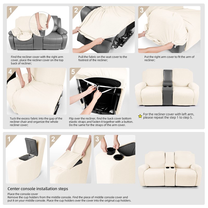 TAOCOCO Loveseat Recliner Cover with Middle Console, Stretch Loveseat Cover
