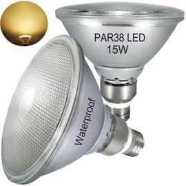 luckmax 15 W, E27 PAR38 LED Warm White, Waterproof, for Indoor and Outdoor Use, Warm White, Not Dimmable, Glass Reflector LED PAR38 Lamp (Replaces 150 W Halogen), Flicker-Free Spotlight, Pack of 2
