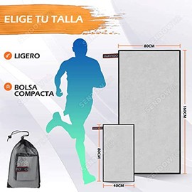 Sendowtek 2PCS Toallas Microfibra Deportiva Toallas de Microfibra Secado Rápido Toalla Deportiva Secado Rápido con Sensor UV, Grande160 x 80 cm, Trompeta 80 x 40 cm, Absorbente, Secado Rápido (Gris)