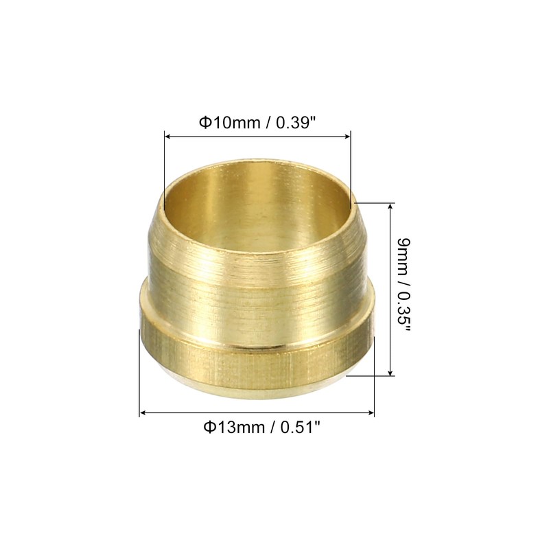 PATIKIL 10 PCS 10mm Tube OD Brass Compression Sleeve Ferrule