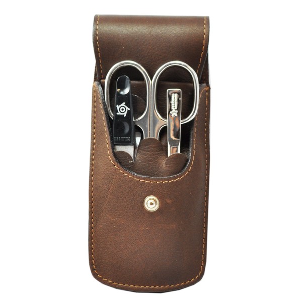 Pfeilring Buffalo Leather Case 3-Piece Nickel Filling (Nail File, Tweezers,